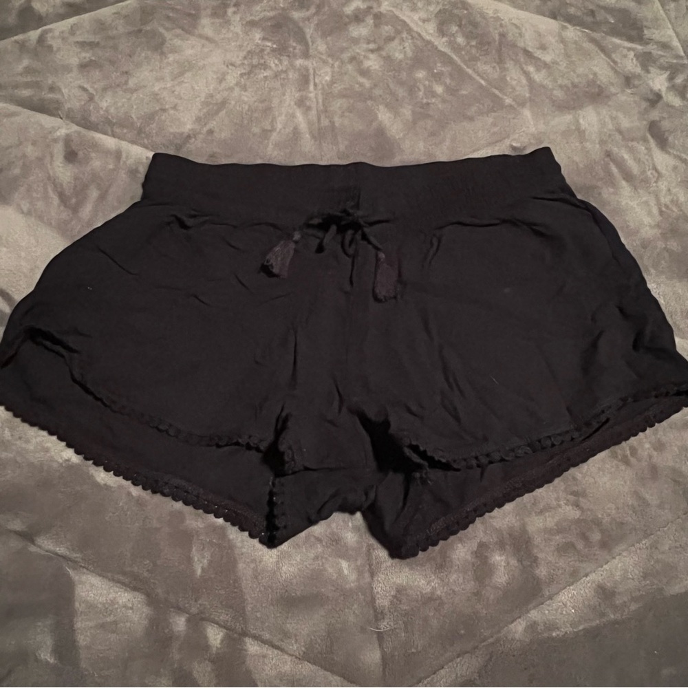 Rayon Black Elastic Waist Shorts